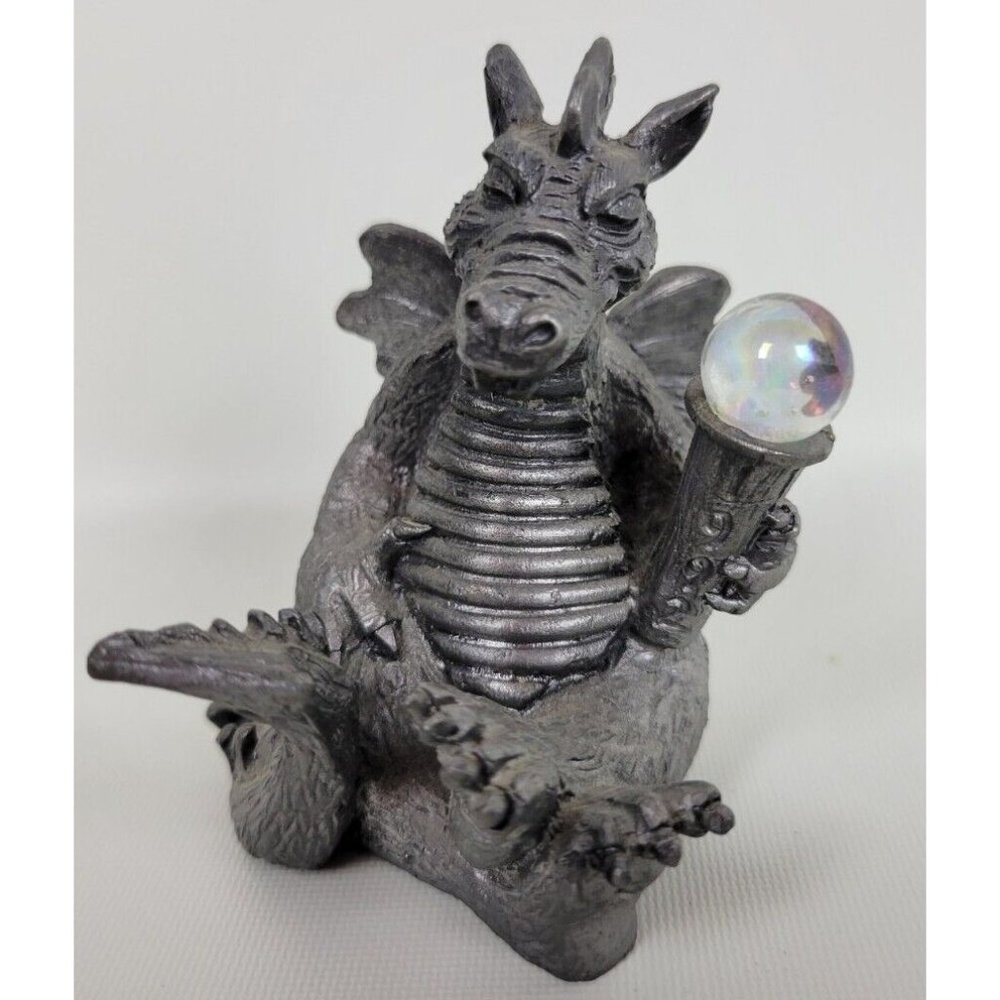 Vintage Michael Ricker Pewter Dragon Figurine Kylie w.‎ Crystal Ball 1992 957